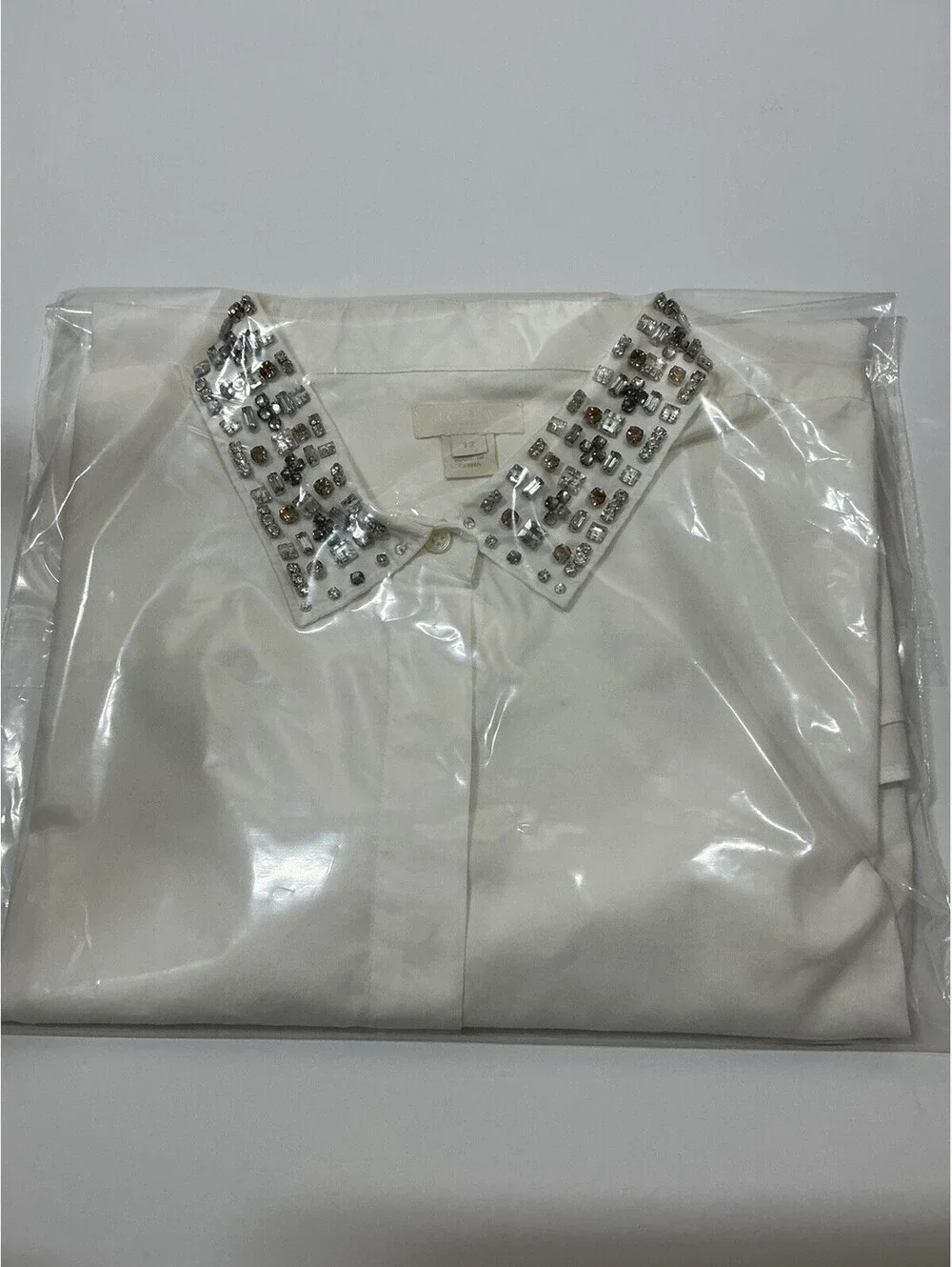 J.Crew White Jewel Crystal Embellished Color Button-Down Shirt  Size 12